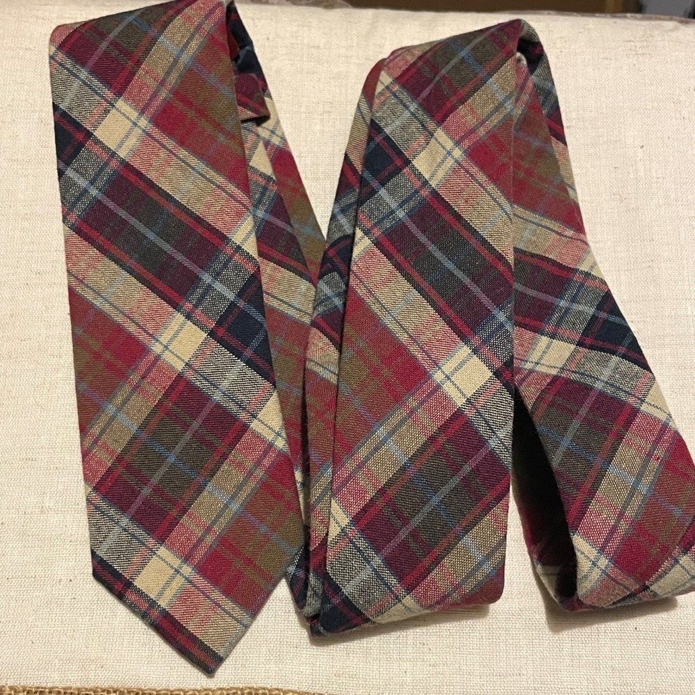 Original Penguin Mens Slim Plaid Tie Red Tan Navy Cotton Munsingwear 2" Width